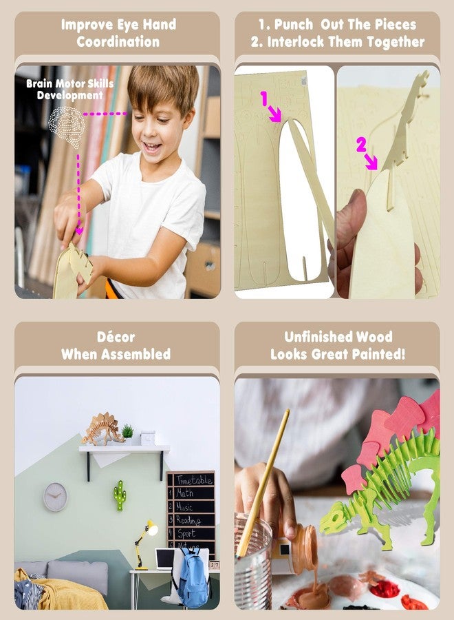 Puzzled 3D Puzzle Stegosaurus Dinosaur Wood Craft Construction Model Kit Fun & Educational DIY Wooden Dino Toy Assemble Model Unfinished Craft Hobby Puzzle 51pc Pack - Image 3